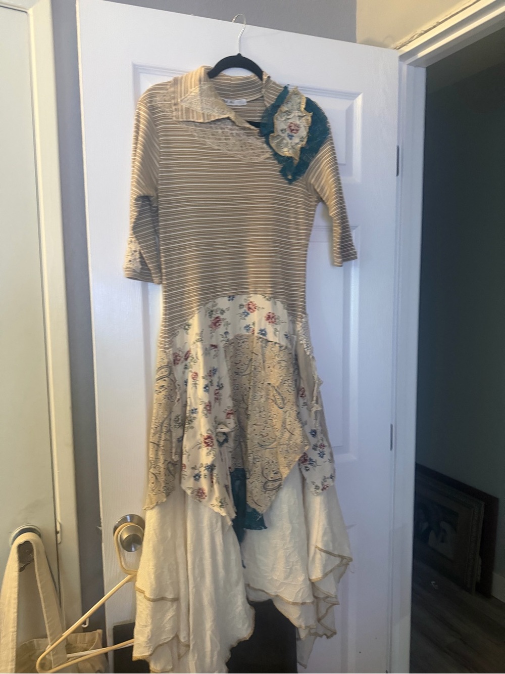 Beige Striped & Floral Layered Dress - Boho Style